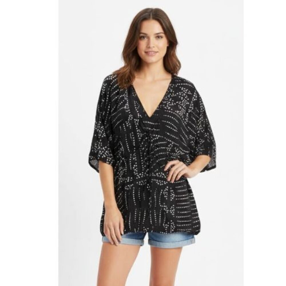 Zara black and white dots pattern XS top shirt long tunic dress 1/2 slee…